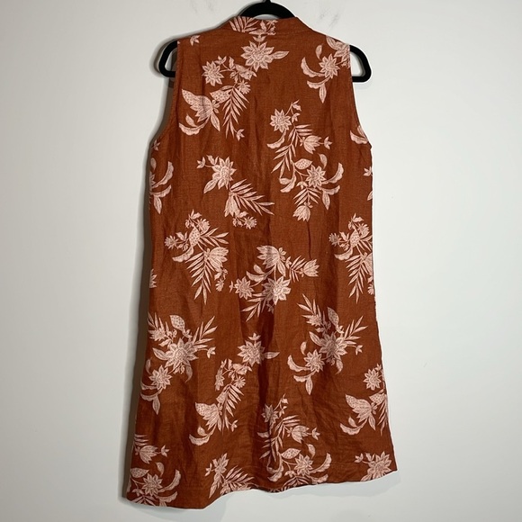 Garnet Hill | Women’s Brown Floral Linen Sleeveless Button Down Dress Size 10 - Picture 6 of 6